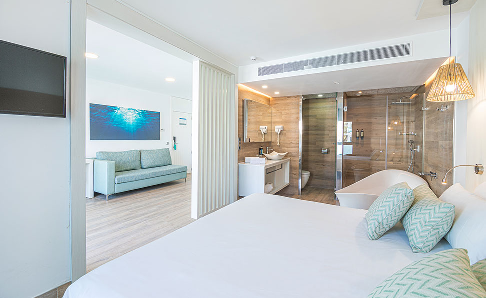 bedroom and living room junior suite Marsenses Pollensa Hotel & Spa two spaces junior suite Marsenses Pollensa Hotel & Spa